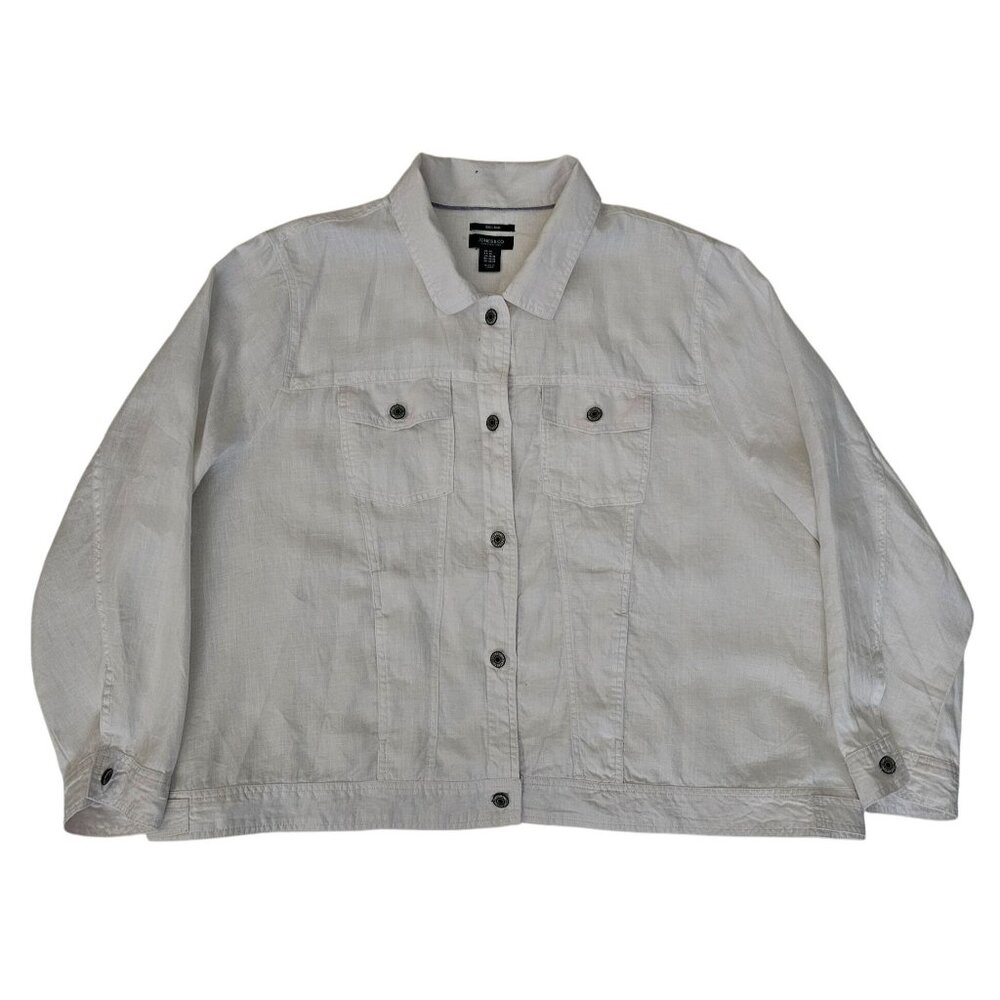 Jones & Co. 100% Linen White Button‎ Front Collared Jean-Style Jacket Size 3X - Picture 2 of 12
